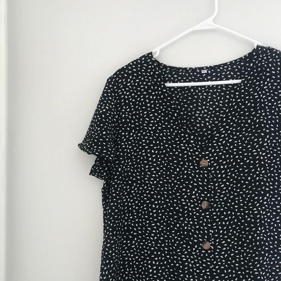 Shein Dresses & Skirts - Black + White Patterned Button Down Dress